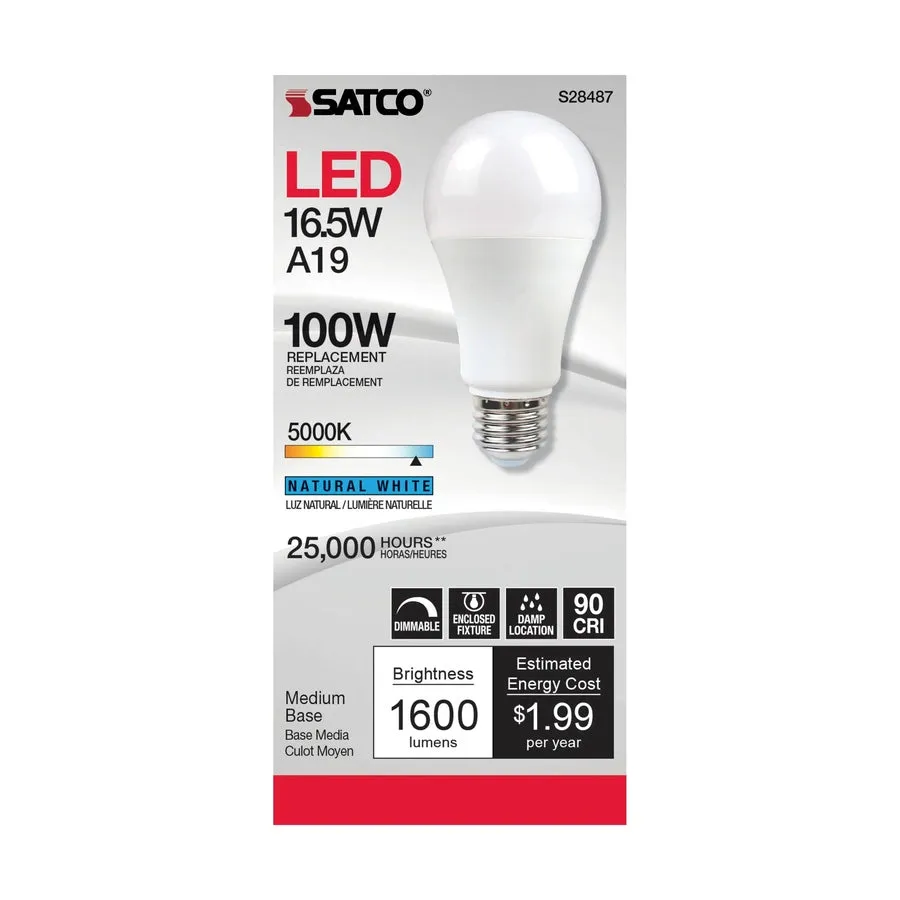 16.5W - A19 LED - 90CRI - 5000K - Medium base - 220 deg. Beam Angle - 120V - 1600 Lumens - CEC