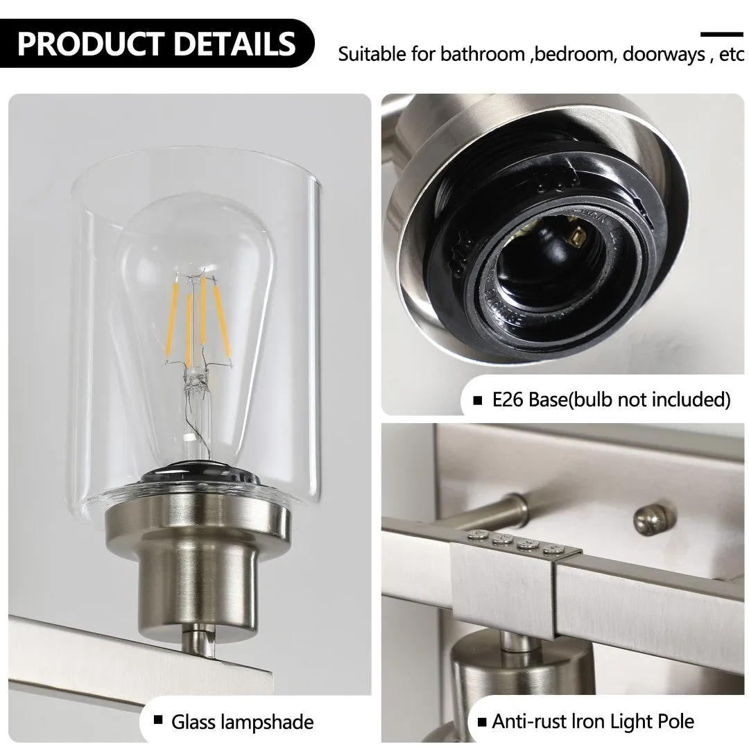 5-Light Modern Vanity Light Fixture, Brushed Nickel Finish, Clear Glass Shades - Ideal for Bathroom, Vanity, Dressing Area Lighting (No Bulbs)