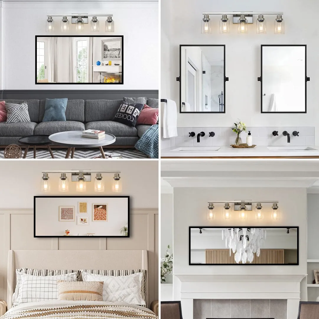 5-Light Modern Vanity Light Fixture, Brushed Nickel Finish, Clear Glass Shades - Ideal for Bathroom, Vanity, Dressing Area Lighting (No Bulbs)