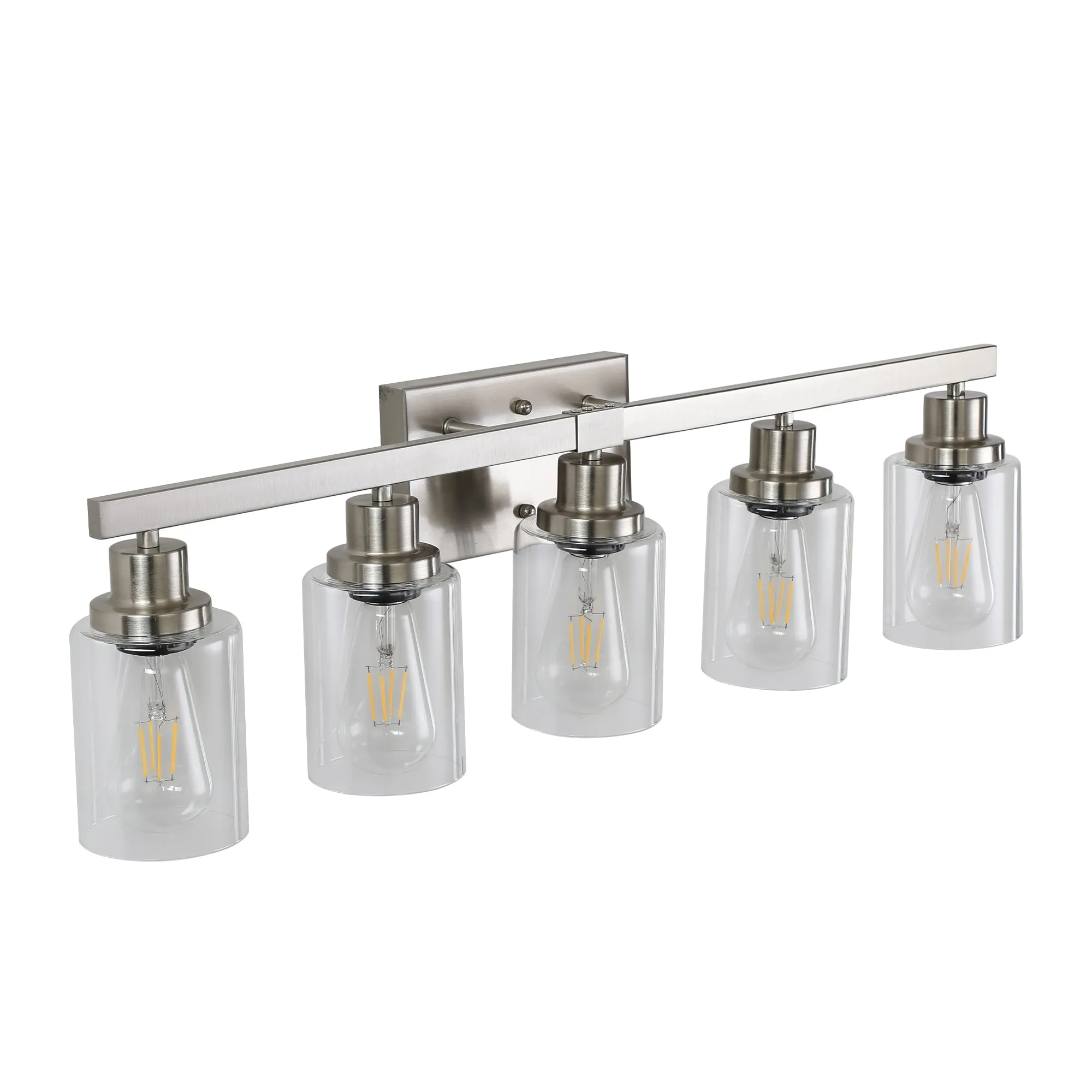 5-Light Modern Vanity Light Fixture, Brushed Nickel Finish, Clear Glass Shades - Ideal for Bathroom, Vanity, Dressing Area Lighting (No Bulbs)