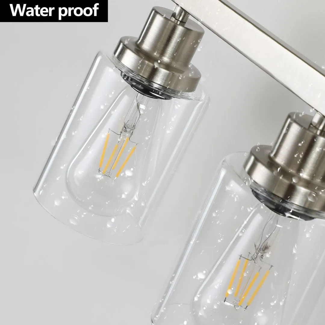5-Light Modern Vanity Light Fixture, Brushed Nickel Finish, Clear Glass Shades - Ideal for Bathroom, Vanity, Dressing Area Lighting (No Bulbs)