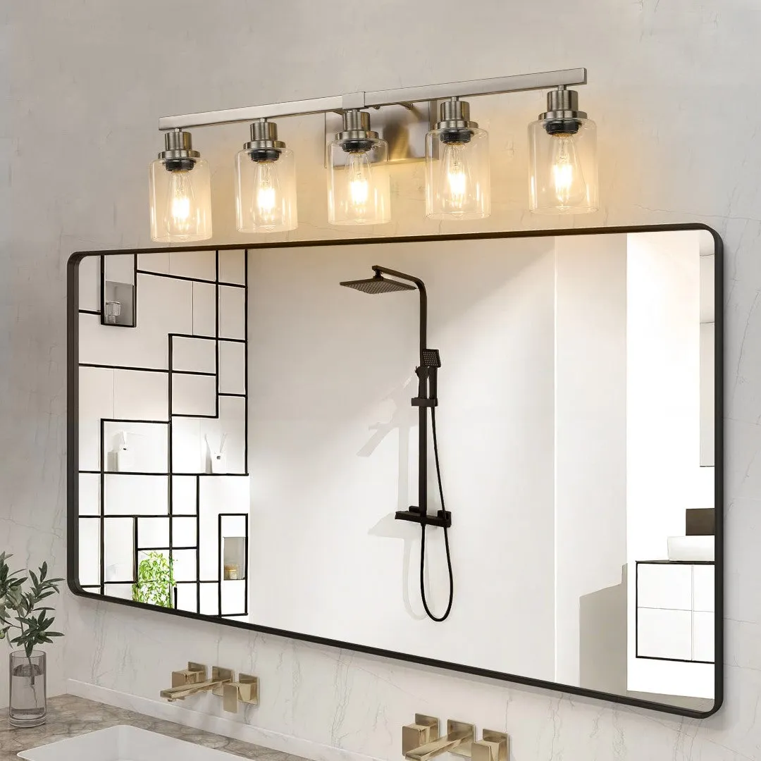 5-Light Modern Vanity Light Fixture, Brushed Nickel Finish, Clear Glass Shades - Ideal for Bathroom, Vanity, Dressing Area Lighting (No Bulbs)