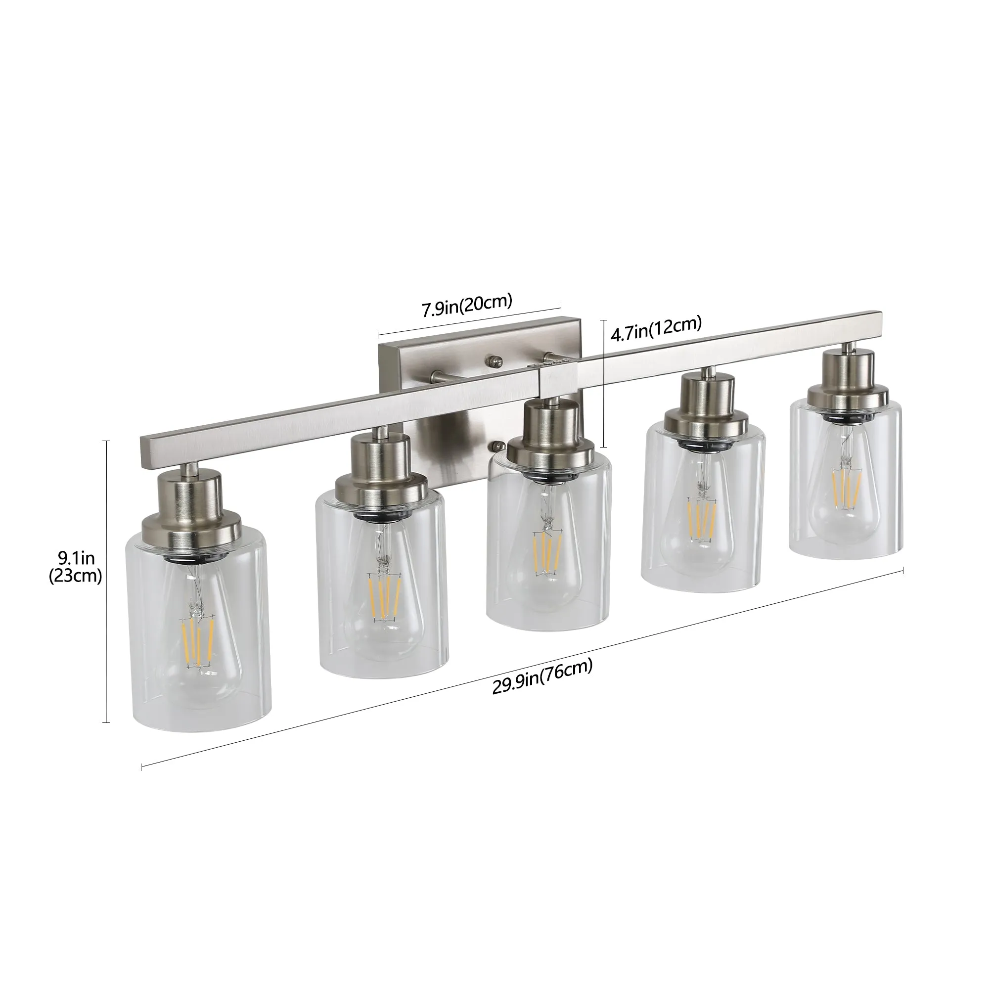 5-Light Modern Vanity Light Fixture, Brushed Nickel Finish, Clear Glass Shades - Ideal for Bathroom, Vanity, Dressing Area Lighting (No Bulbs)