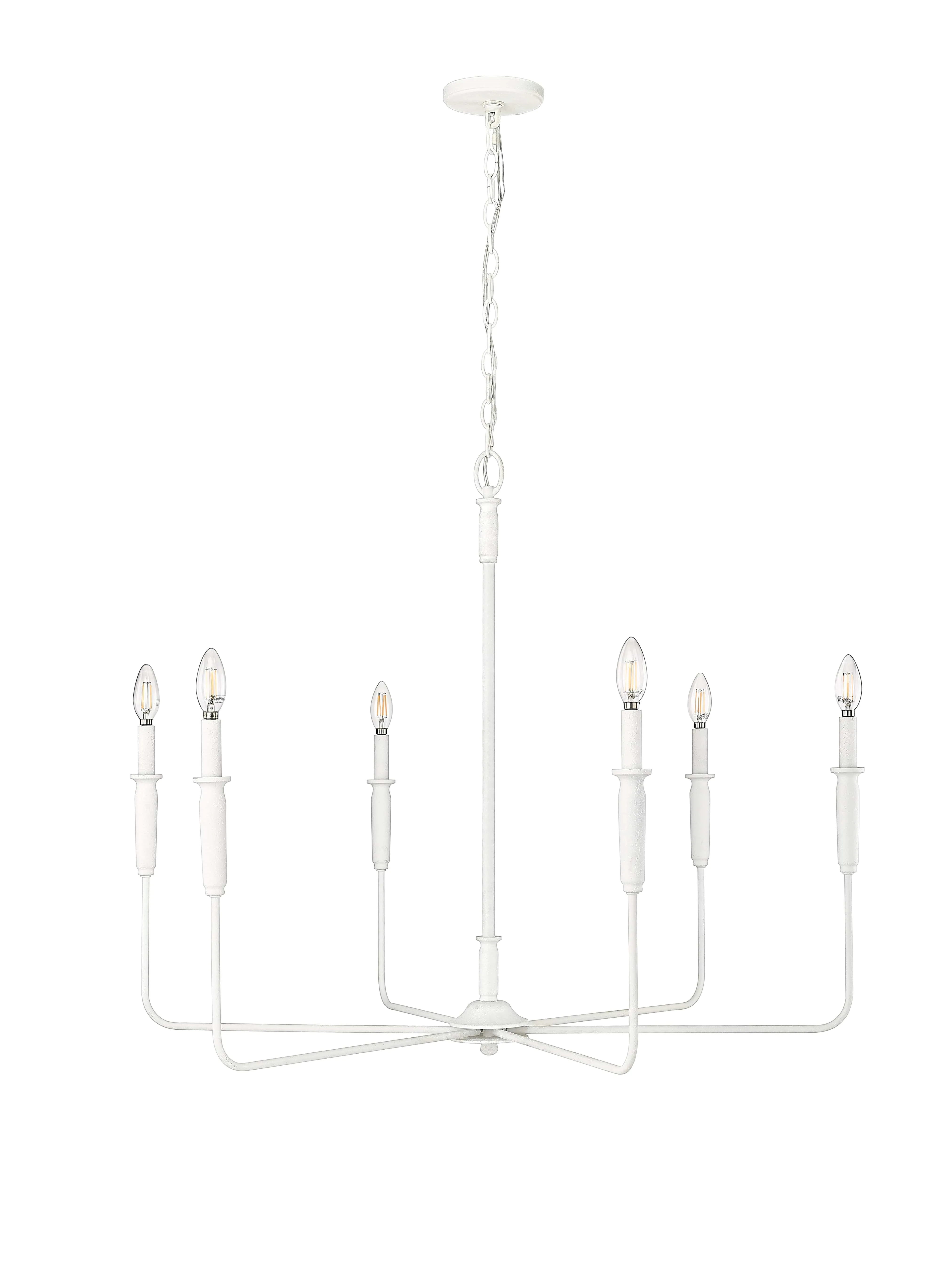 6 Lamps Savanne Chandelier - Textured White - 38in Diameter - E12 Candelabra Base
