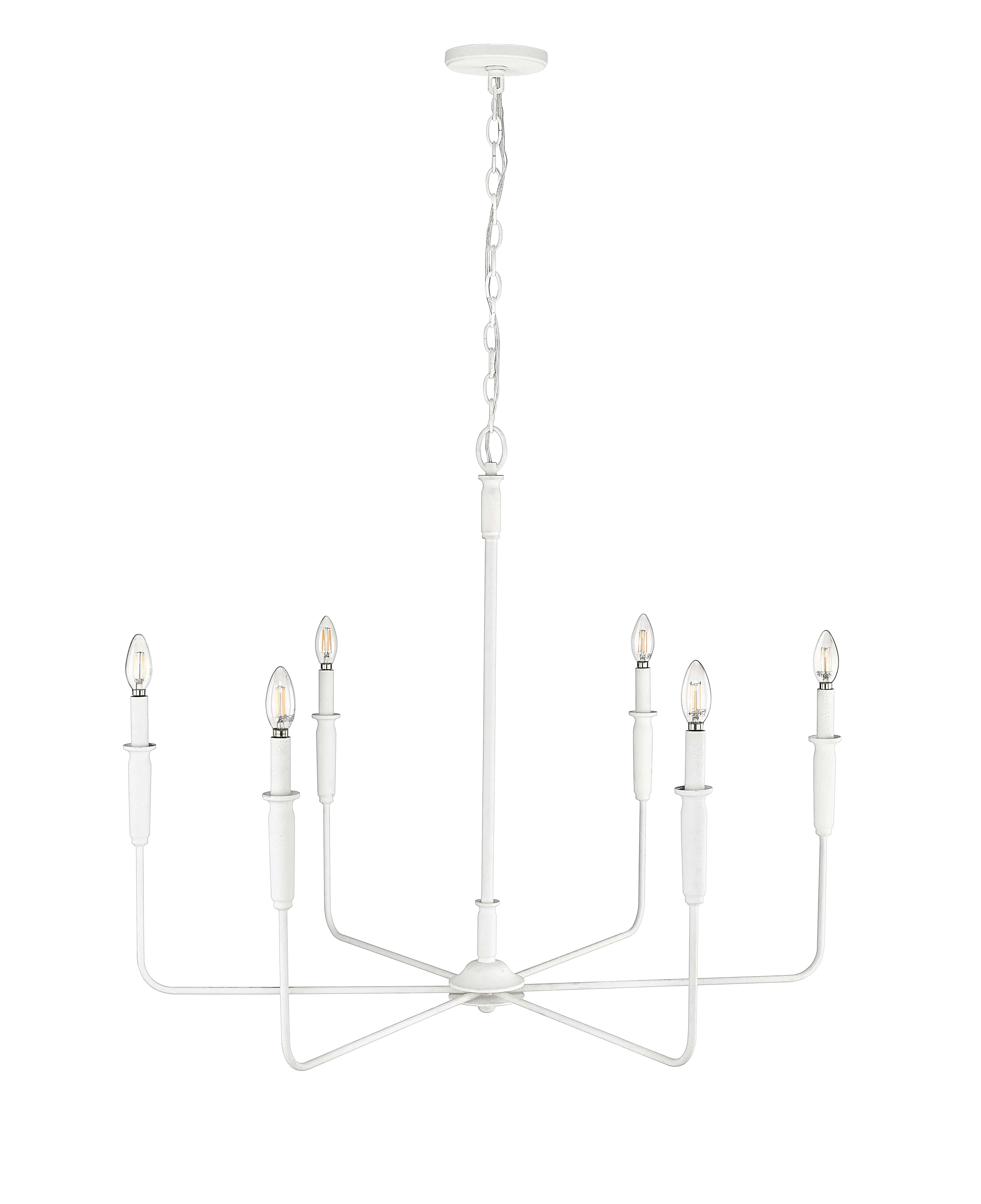 6 Lamps Savanne Chandelier - Textured White - 38in Diameter - E12 Candelabra Base