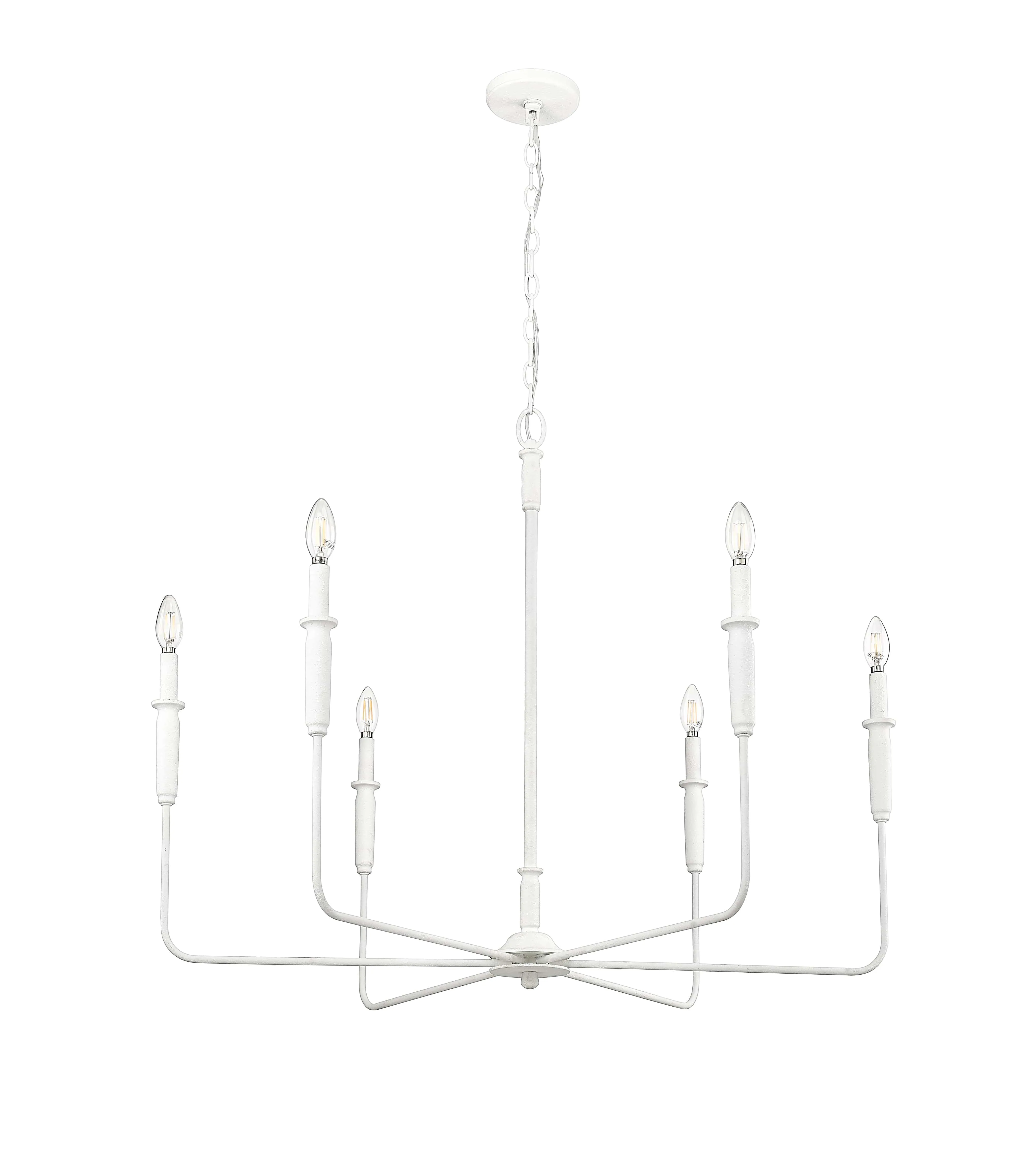 6 Lamps Savanne Chandelier - Textured White - 38in Diameter - E12 Candelabra Base