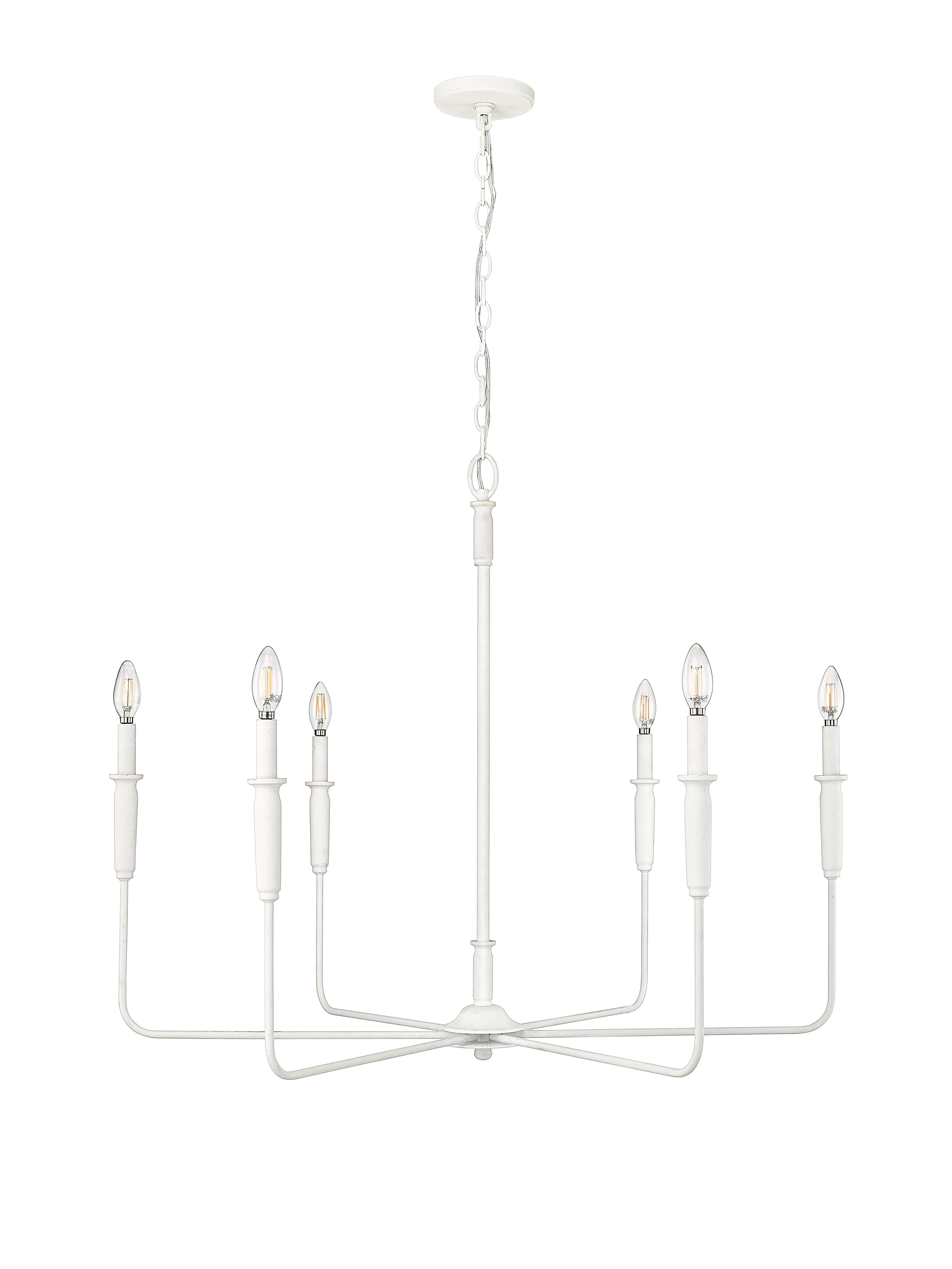 6 Lamps Savanne Chandelier - Textured White - 38in Diameter - E12 Candelabra Base