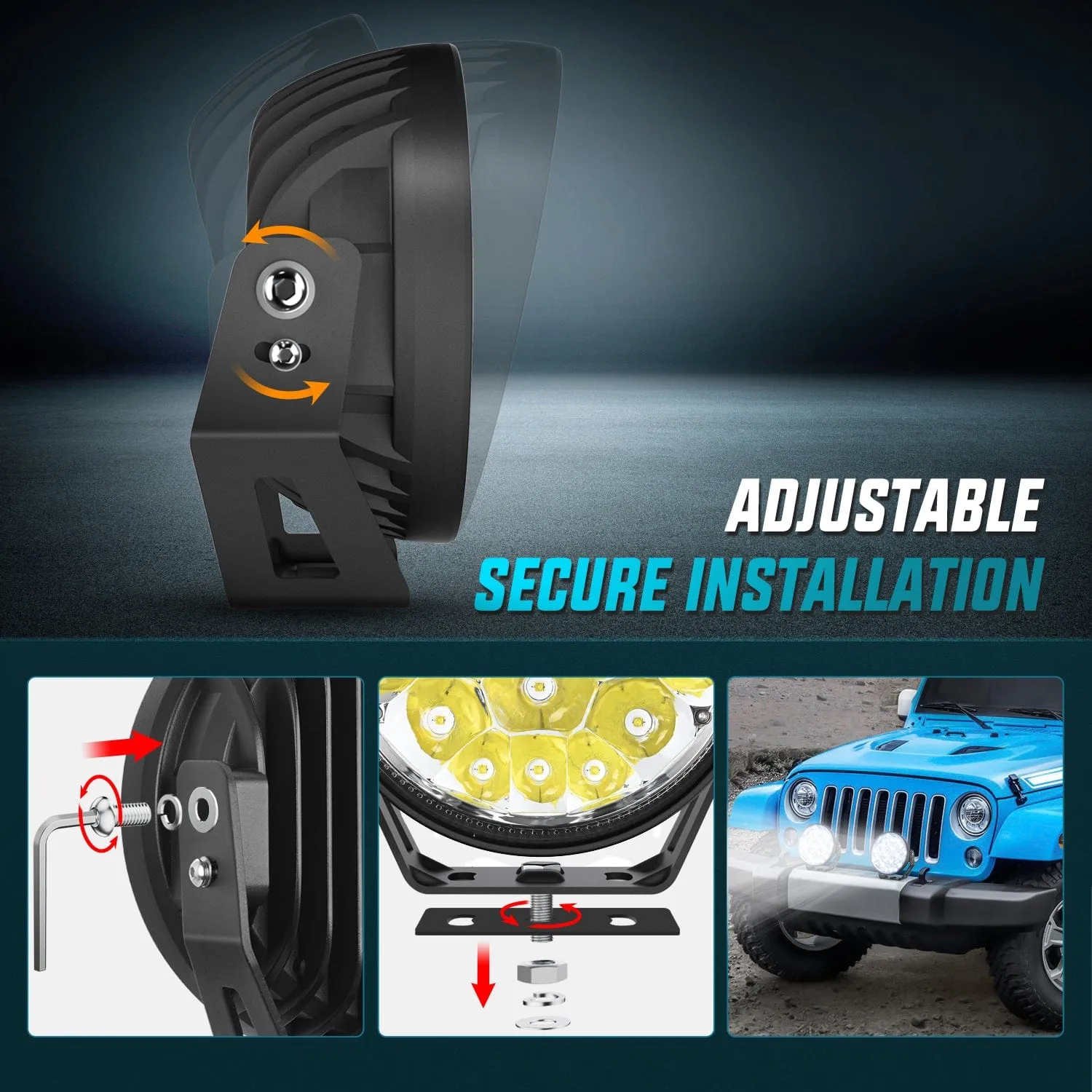7Inch 90W Round Offroad Light with Yellow Black Covers Hyper Spot Beam Work Light (Pair) | 14 AWG DT Connector Wiring Harness Kit