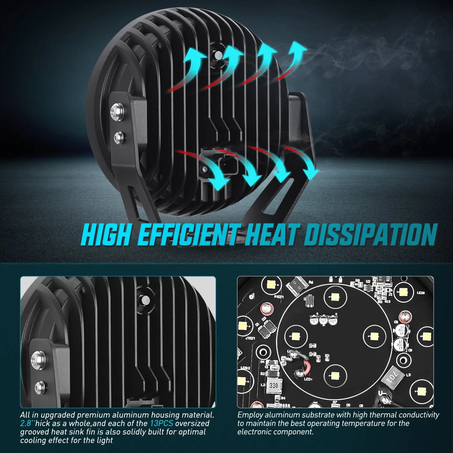 7Inch 90W Round Offroad Light with Yellow Black Covers Hyper Spot Beam Work Light (Pair) | 14 AWG DT Connector Wiring Harness Kit
