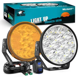 7Inch 90W Round Offroad Light with Yellow Black Covers Hyper Spot Beam Work Light (Pair) | 14 AWG DT Connector Wiring Harness Kit