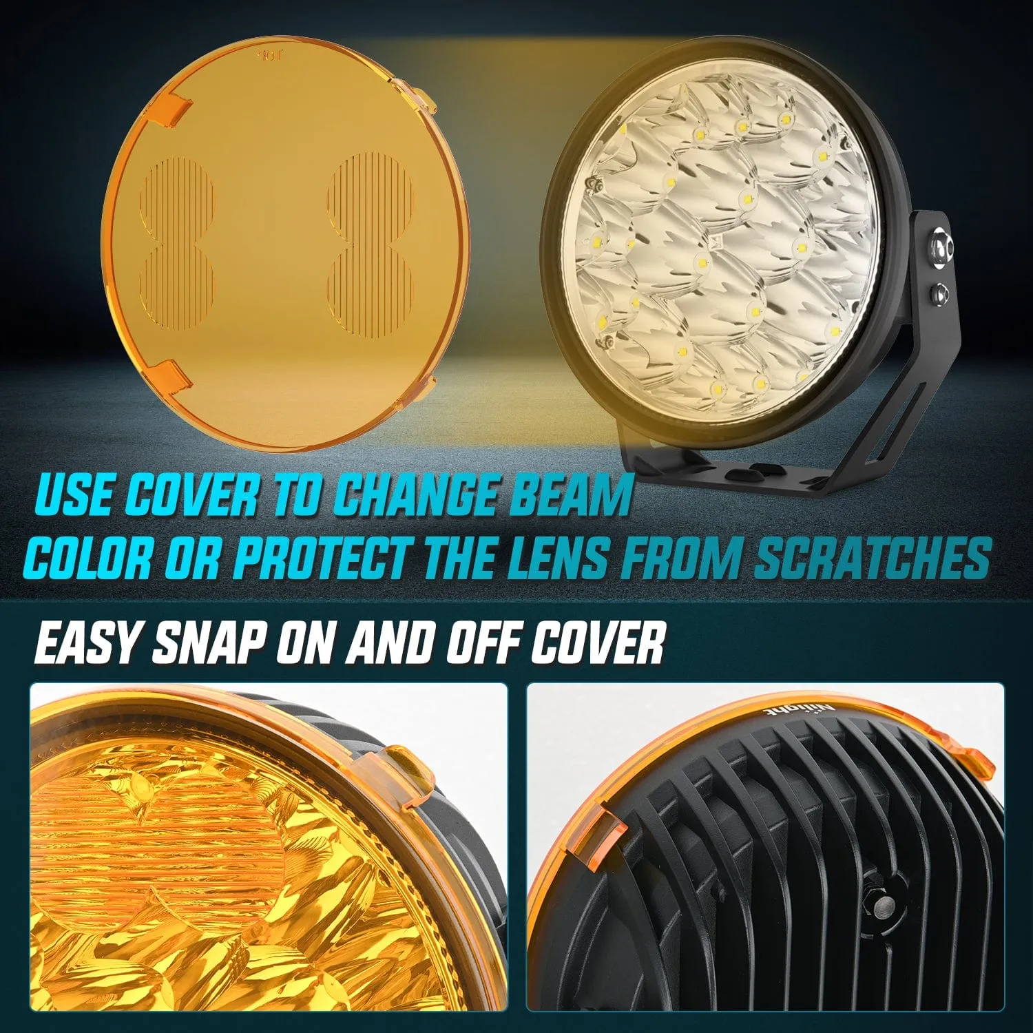 7Inch 90W Round Offroad Light with Yellow Black Covers Hyper Spot Beam Work Light (Pair) | 14 AWG DT Connector Wiring Harness Kit