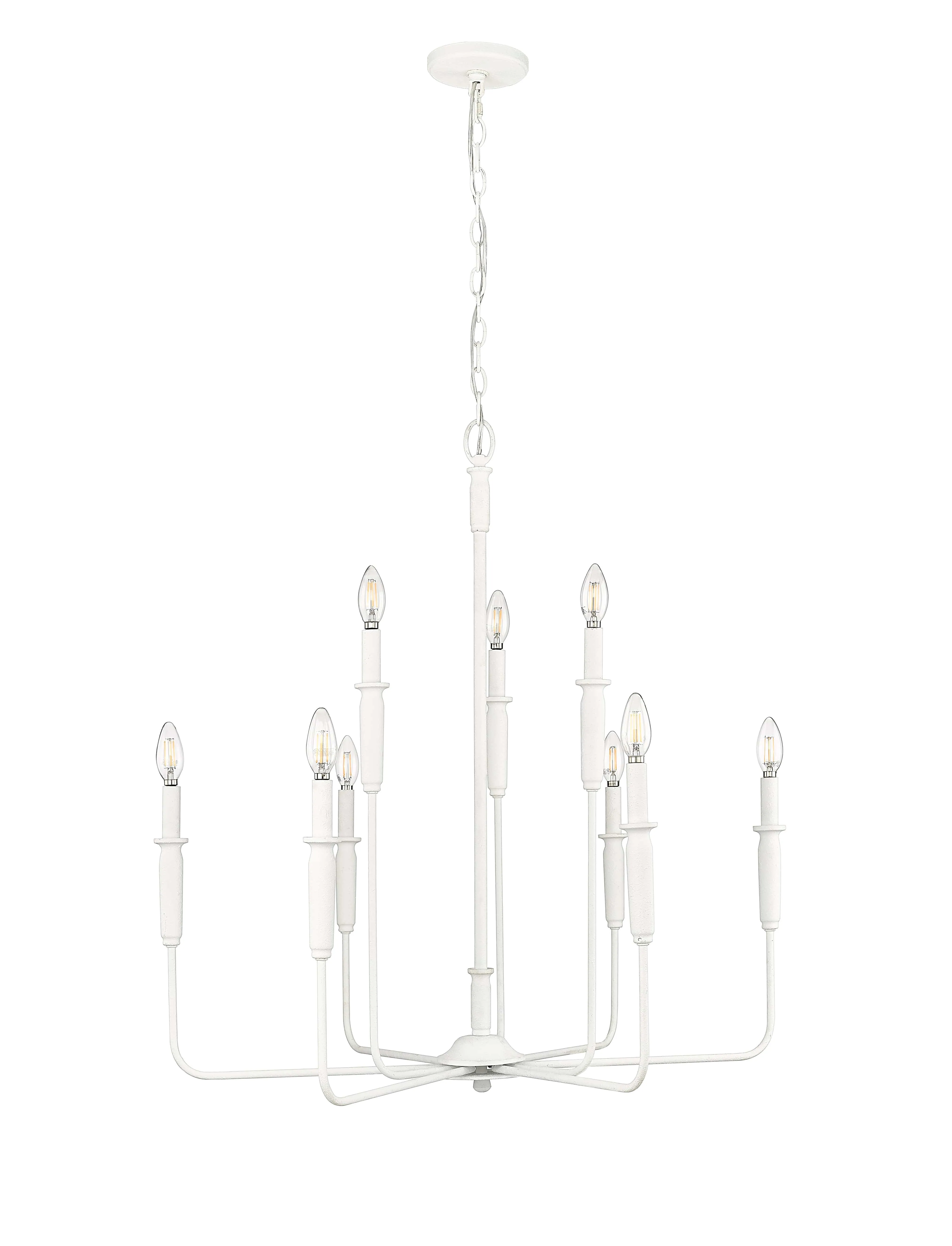 9 Lamps Savanne Chandelier - Textured White - 31.9in Diameter - E12 Candelabra Base
