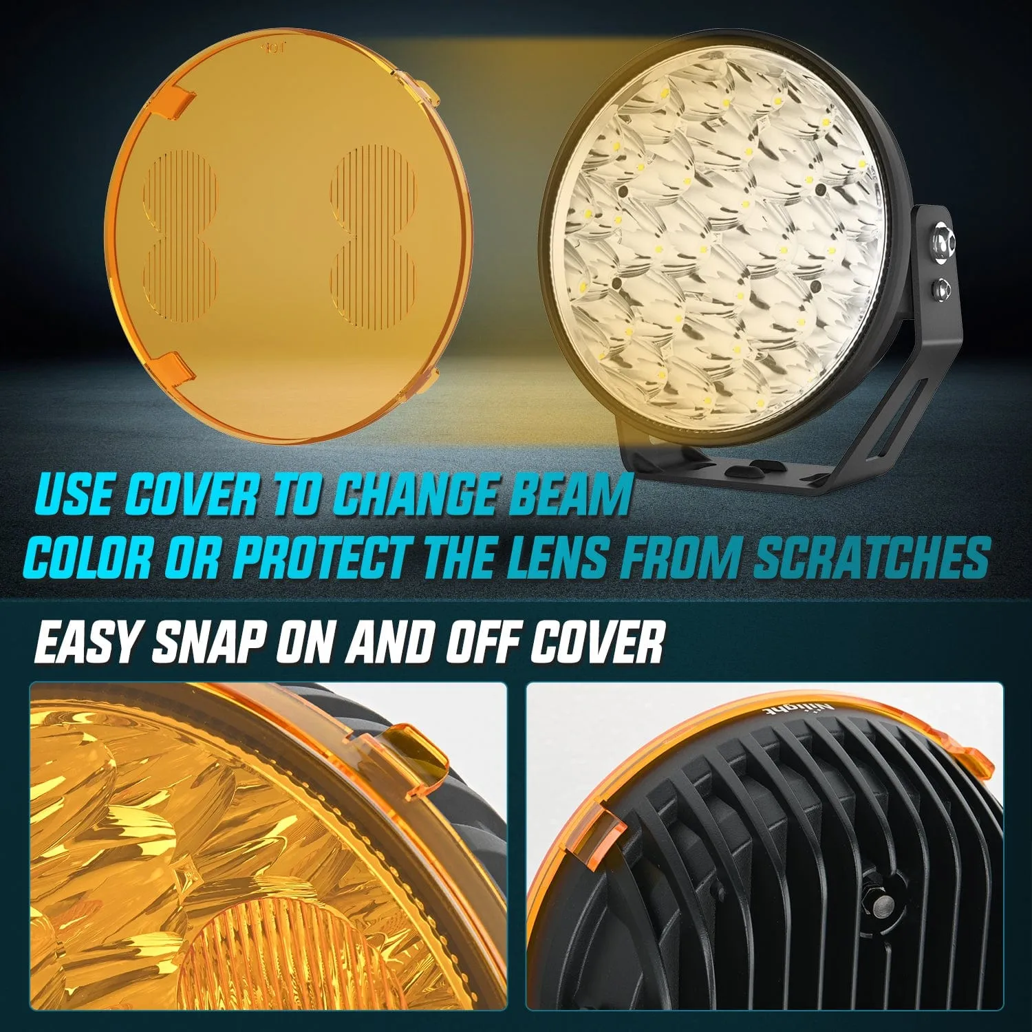9Inch 140W Round Offroad Light with Yellow Black Covers Hyper Spot Beam Work Light (Pair) | 12 AWG DT Connector Wiring Harness Kit