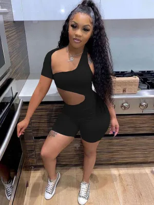 Asymmetrical Cut Out Solid Romper