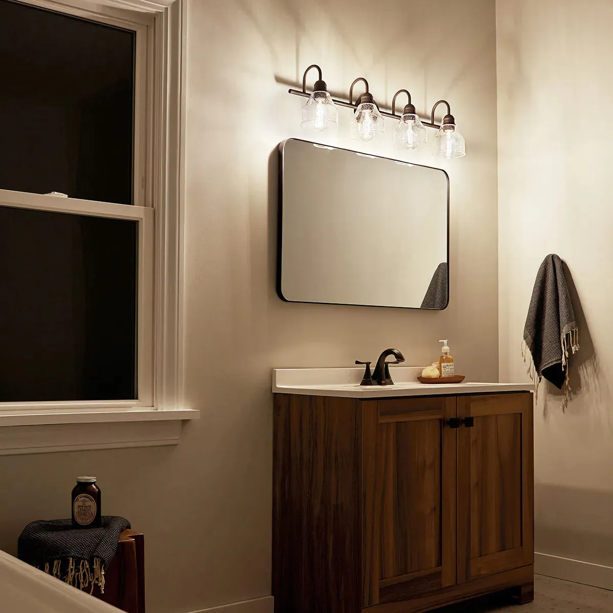 Avery 34 In 4-Lights Bathroom Vanity Light With Clear Fluted Glass, Bronze Finish