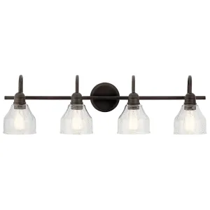 Avery 34 In 4-Lights Bathroom Vanity Light With Clear Fluted Glass, Bronze Finish
