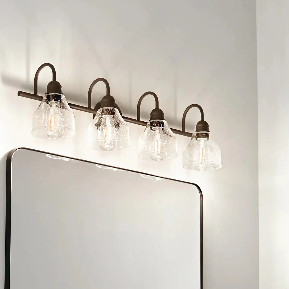 Avery 34 In 4-Lights Bathroom Vanity Light With Clear Fluted Glass, Bronze Finish
