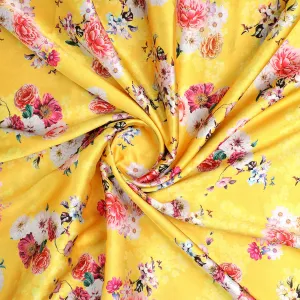 Beautiful Yellow Base Floral Bunch Digital Printed Fabric