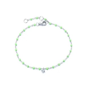 BG-10/S/AG - Chain and Bead Bracelet with Hanging Cubic