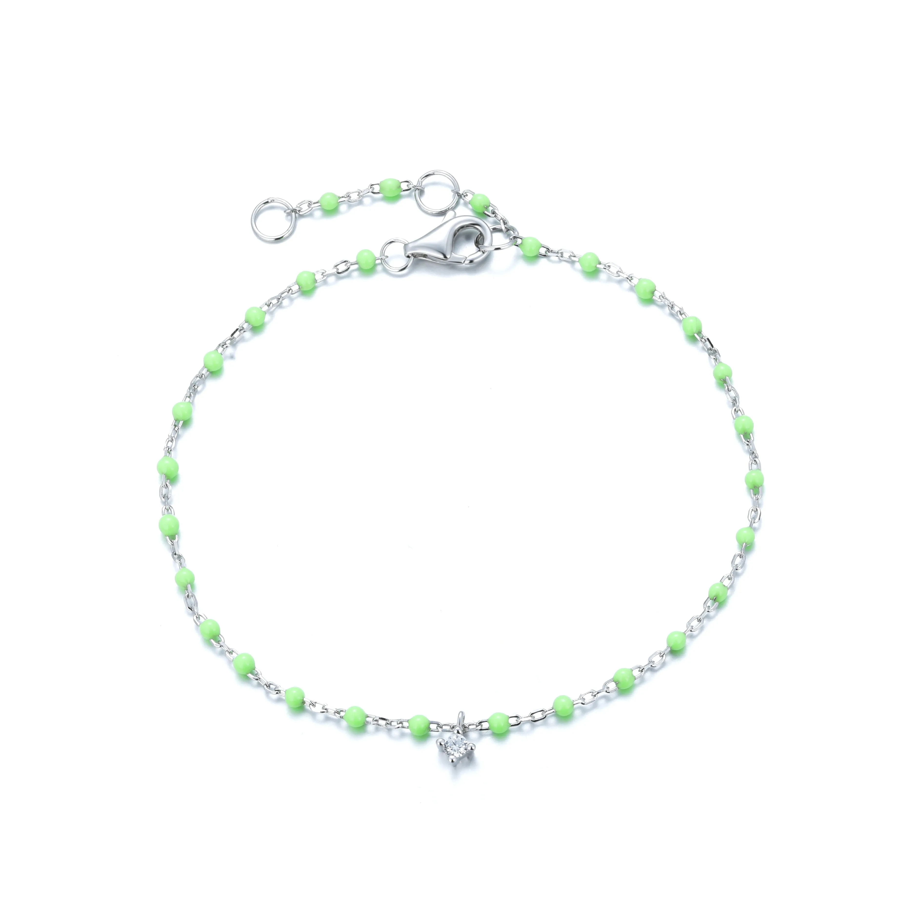 BG-10/S/AG - Chain and Bead Bracelet with Hanging Cubic