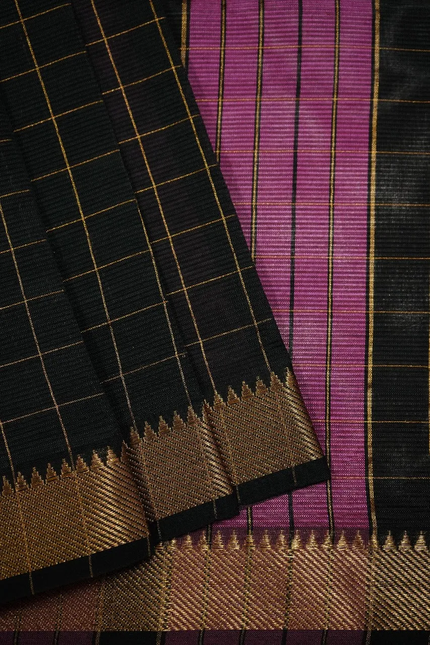 BLACK WITH  CHECKS MANGALGIRI SAREE