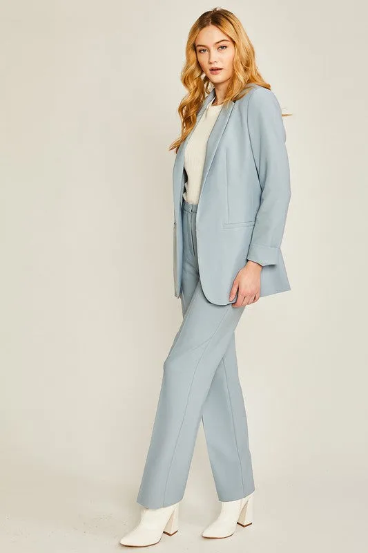 Blue Stone Woven Solid Formal Long Pants