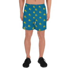 Blue Sunflower Men's Shorts, Floral Sunflower Print Premium Athletic Long Running Basketball Style Shorts For Men- Made in Europe