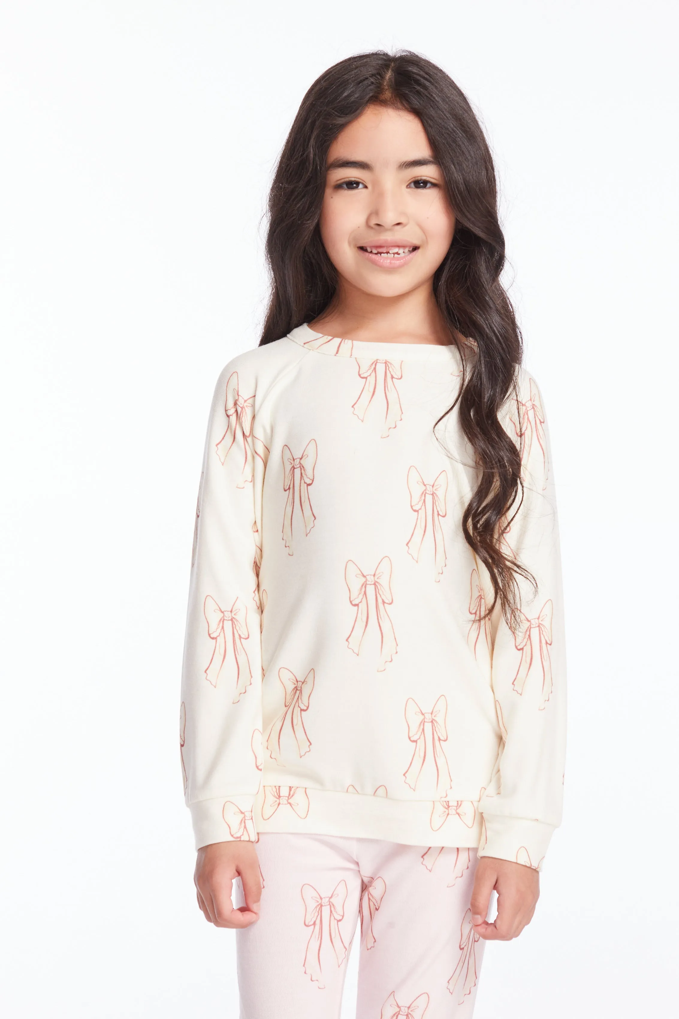 Chaser Allover Bows Girls Raglan Pullover