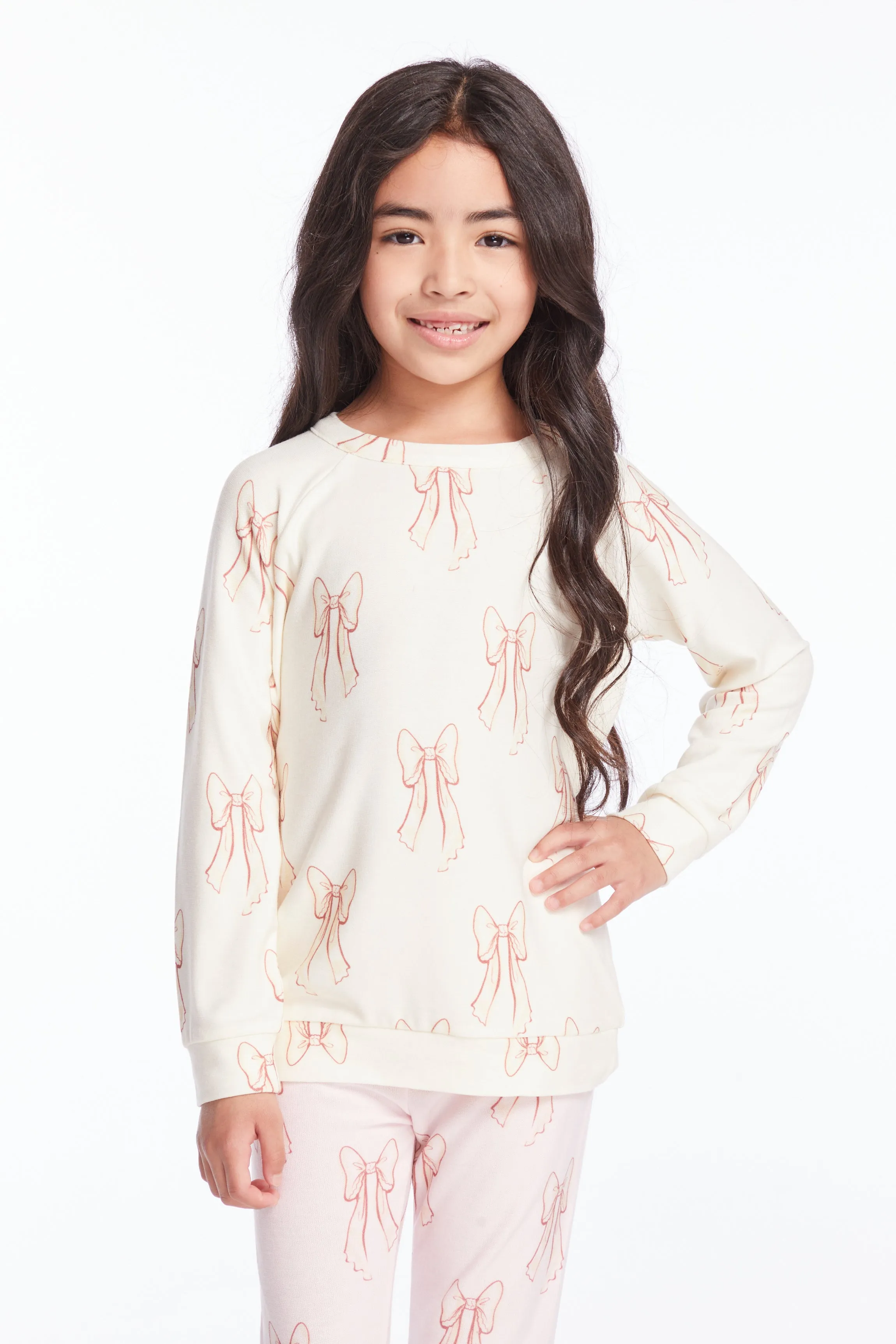 Chaser Allover Bows Girls Raglan Pullover