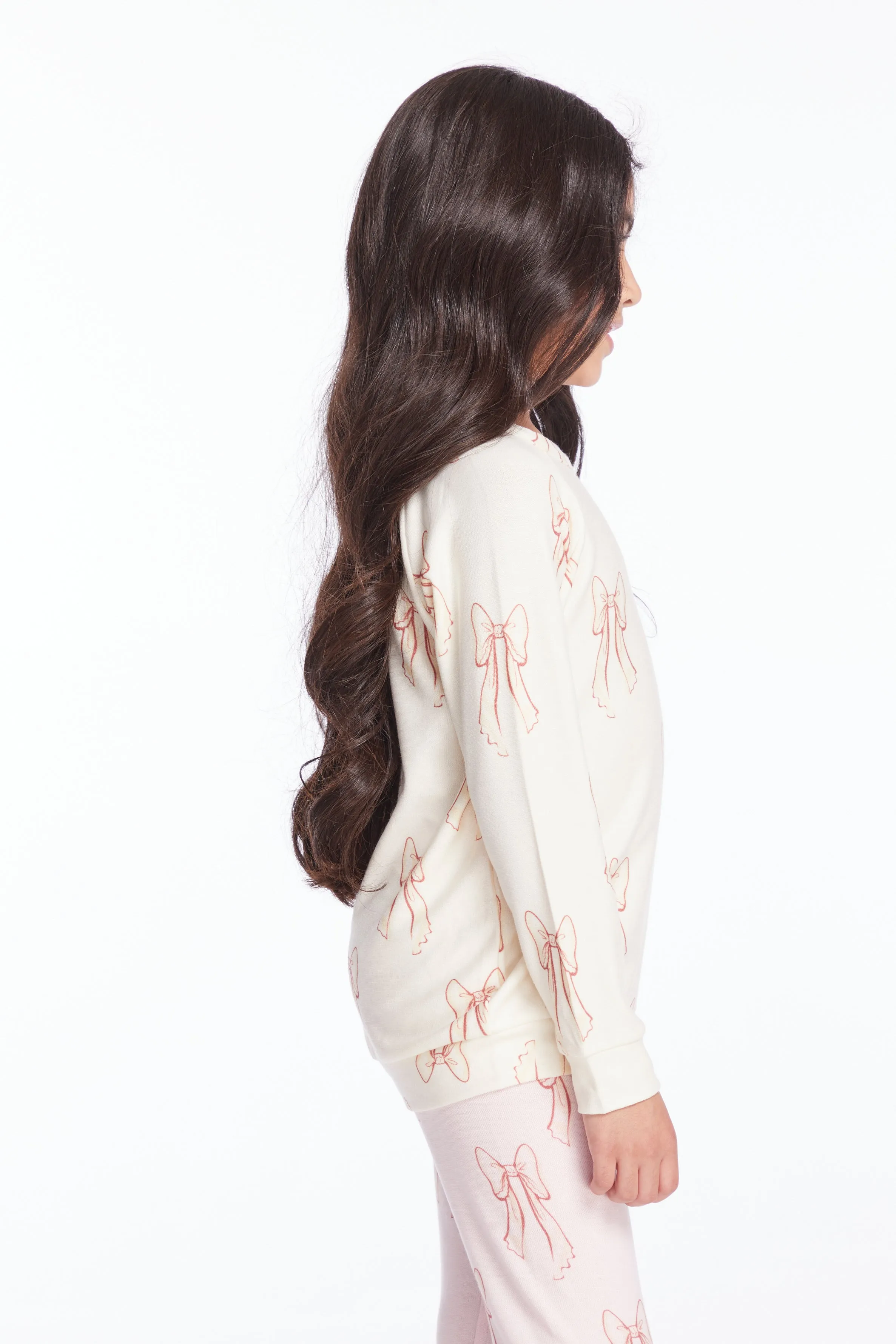 Chaser Allover Bows Girls Raglan Pullover