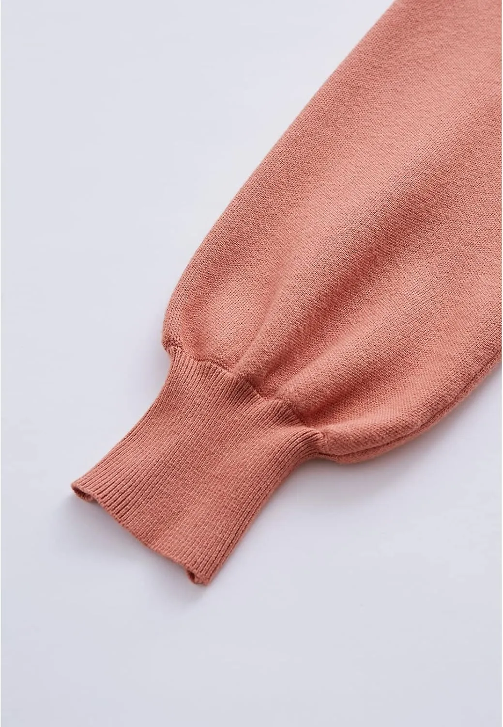 CHICWISH Women's Coral/Light Tan/Black Mock Neck Bubble Sleeves Cross Hem Knit Midi Dress