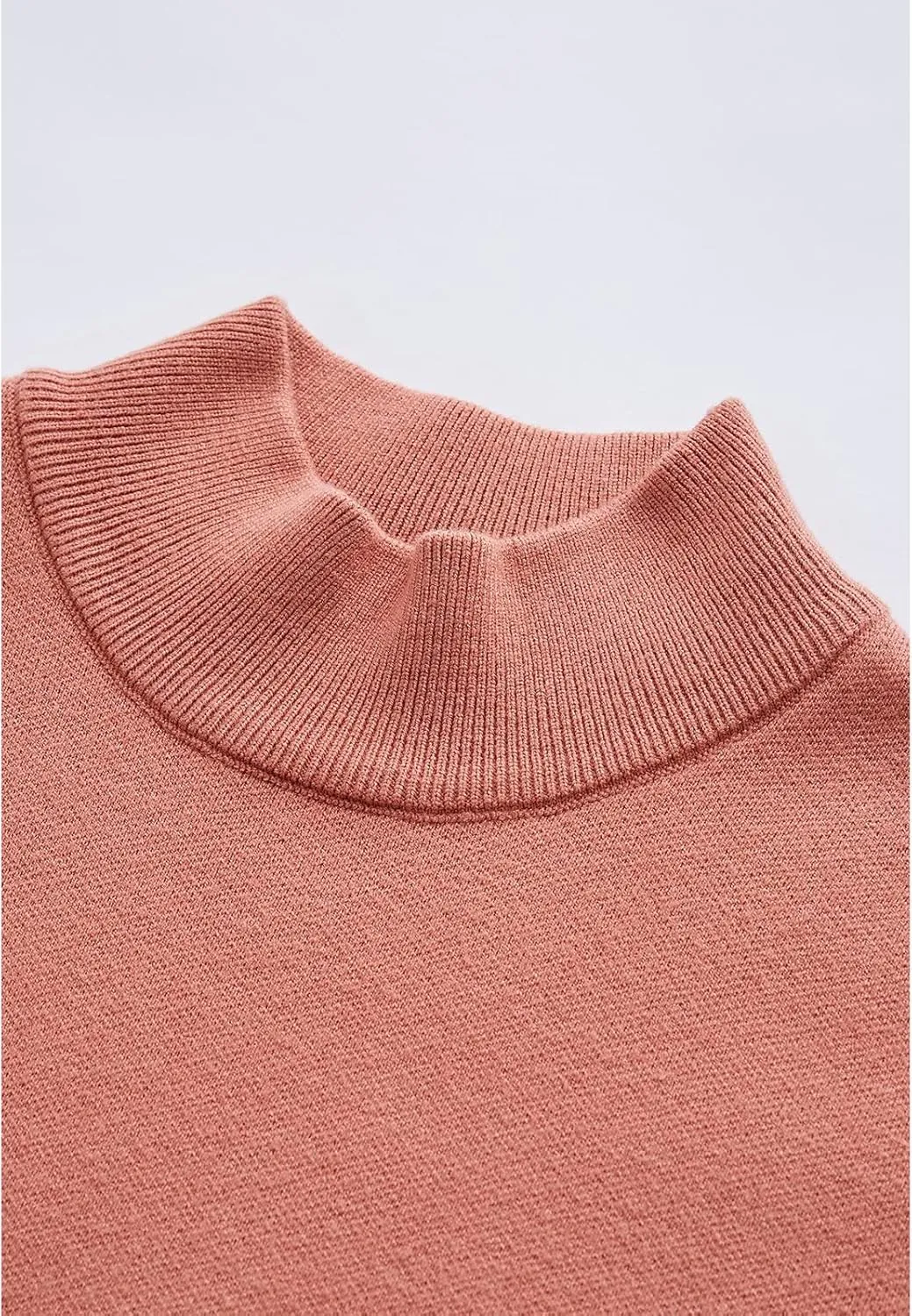 CHICWISH Women's Coral/Light Tan/Black Mock Neck Bubble Sleeves Cross Hem Knit Midi Dress