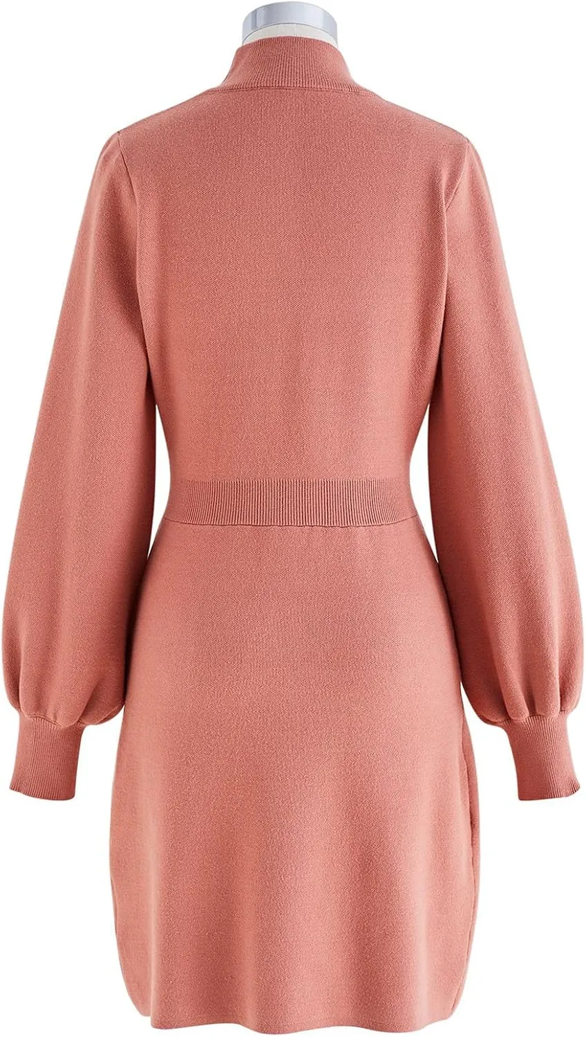 CHICWISH Women's Coral/Light Tan/Black Mock Neck Bubble Sleeves Cross Hem Knit Midi Dress
