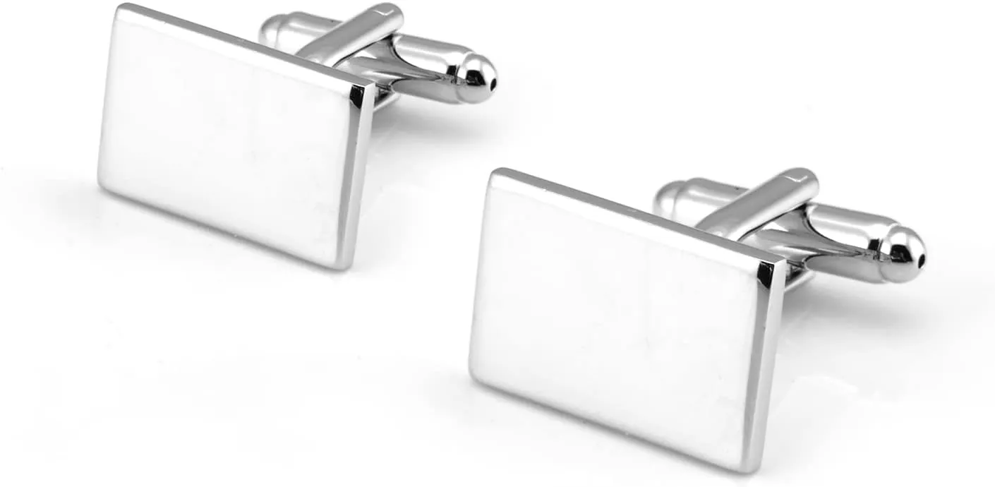 Classic Rectangle Stainless Steel Men's Cufflinks in Gift Box Classic Tuxedo Shirt Cuff Link for Wedding Formal Business
