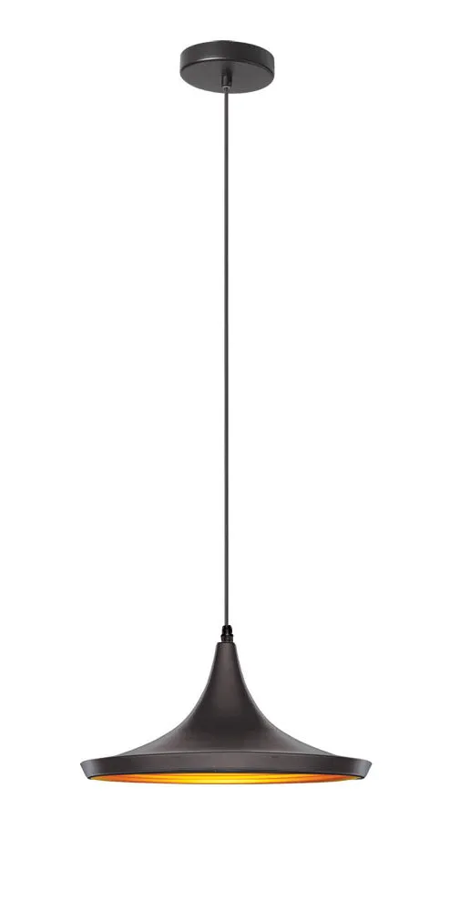 Dainolite 1 Light Pendant Matte Black Gold 14"L x 14"W x 7"H