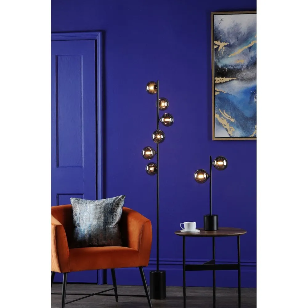 Dar SPI4222-01 Spiral 2 Light Table Lamp Matt Black Smoked Glass