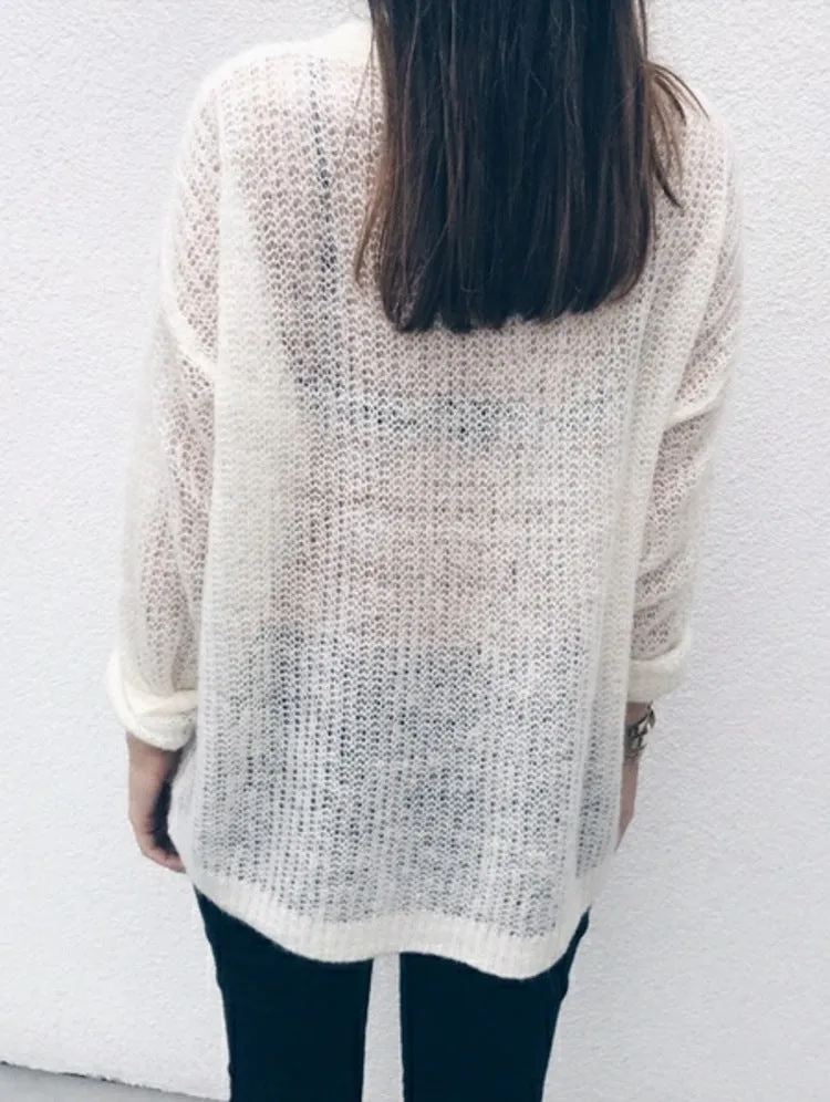 Deep V-neck Loose Thin Long Women Pullover Sweaters