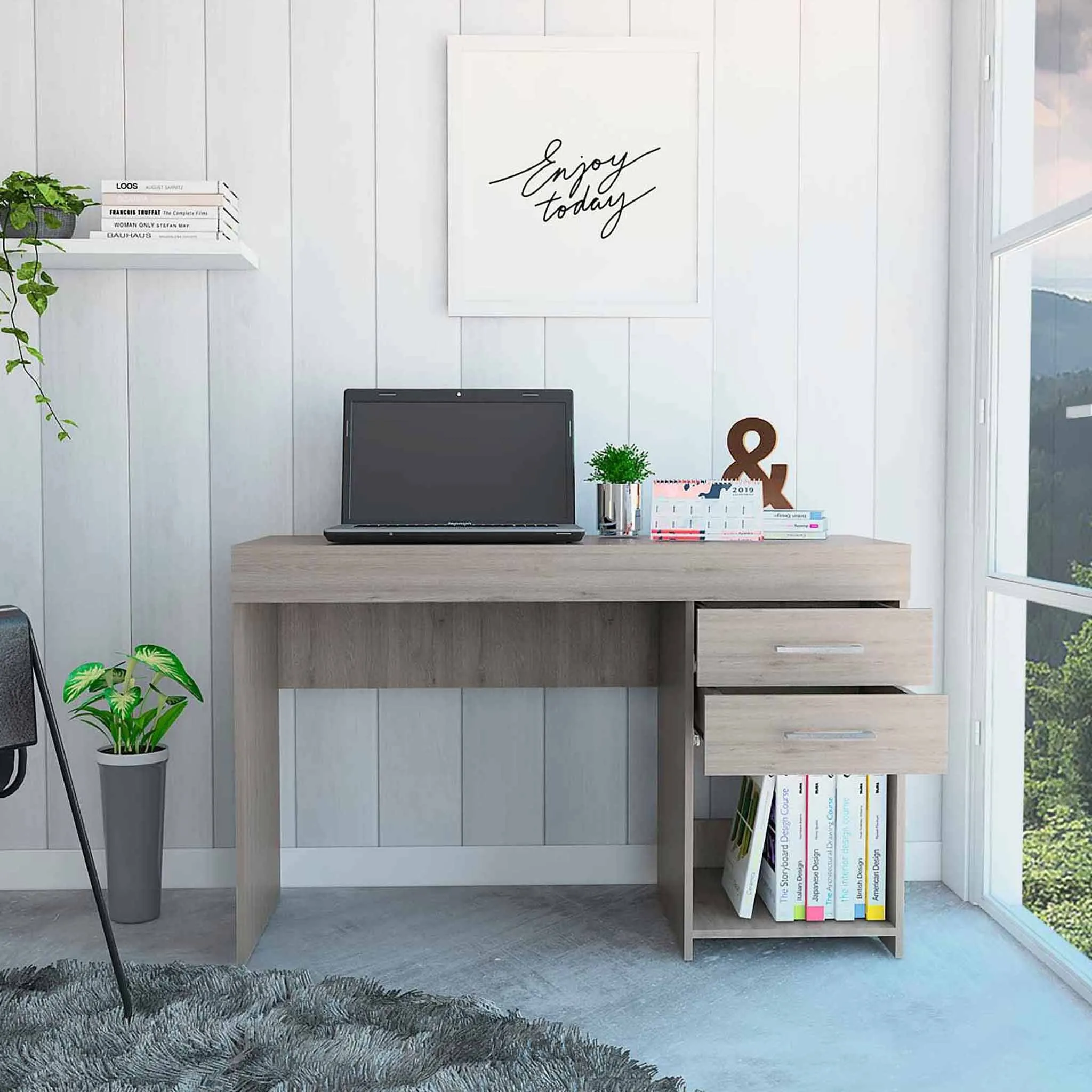 Deon Light Gray Two Drawer Computer Desk By Homeroots
