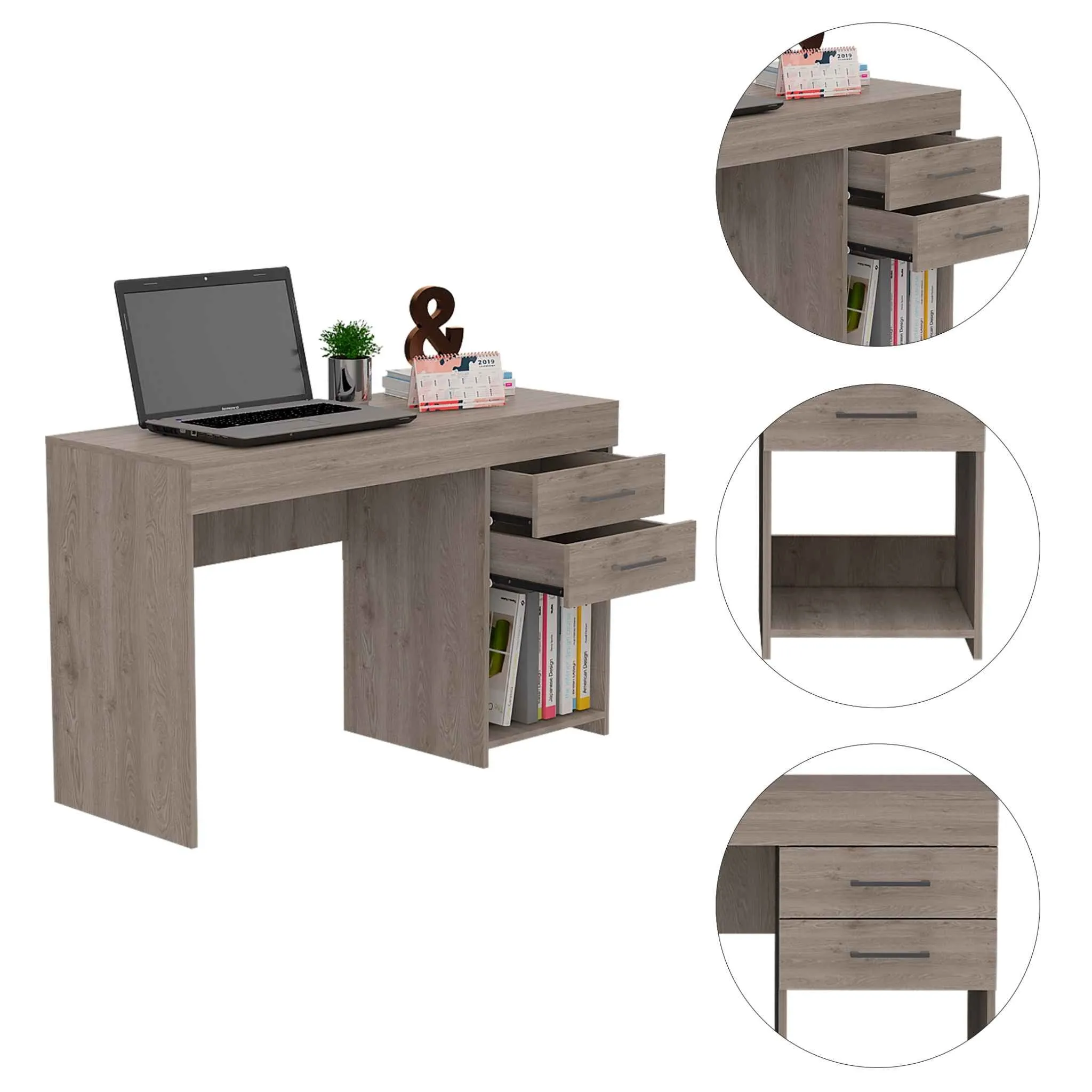 Deon Light Gray Two Drawer Computer Desk By Homeroots