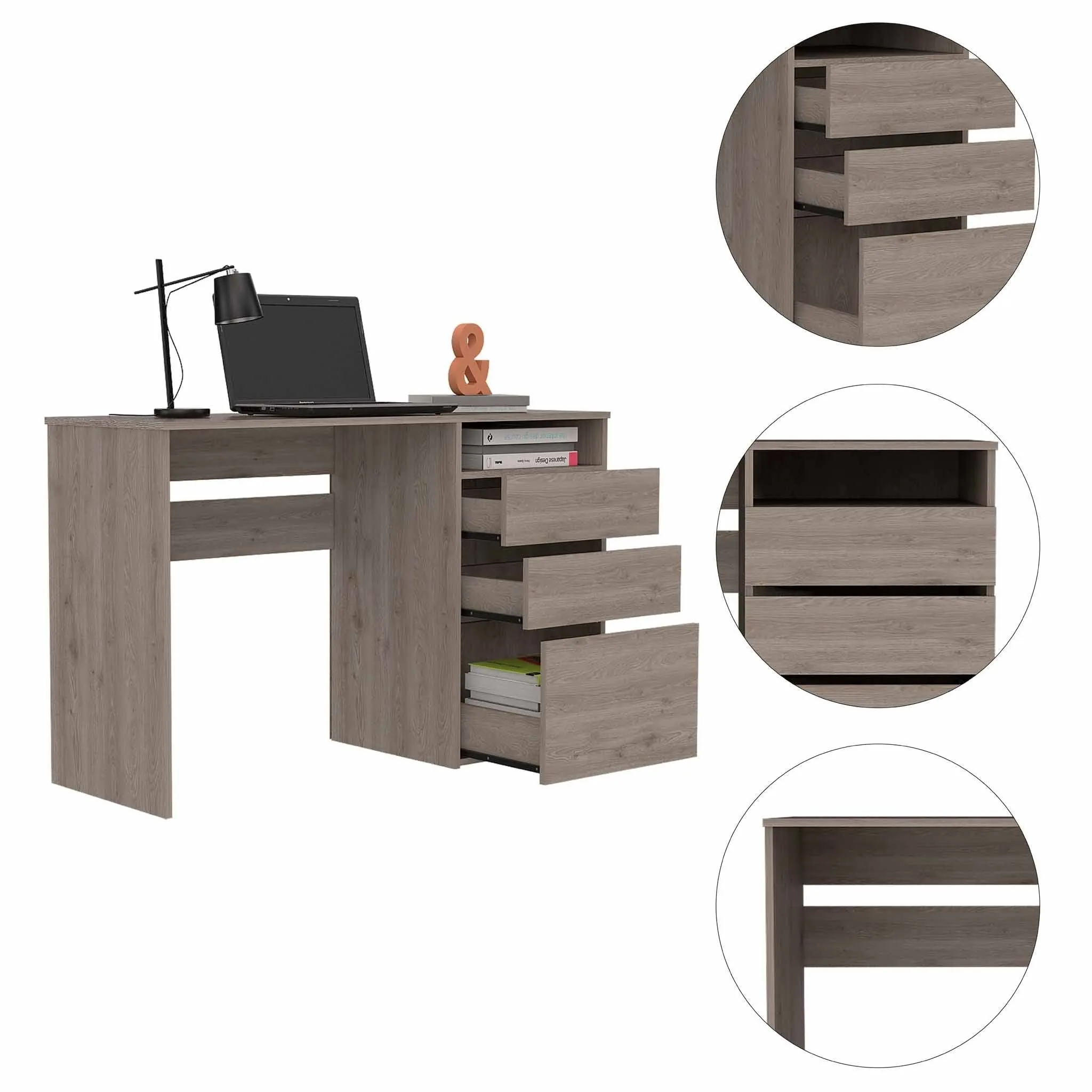 Echo Light Gray Computer Desk with Three Drawers By Homeroots