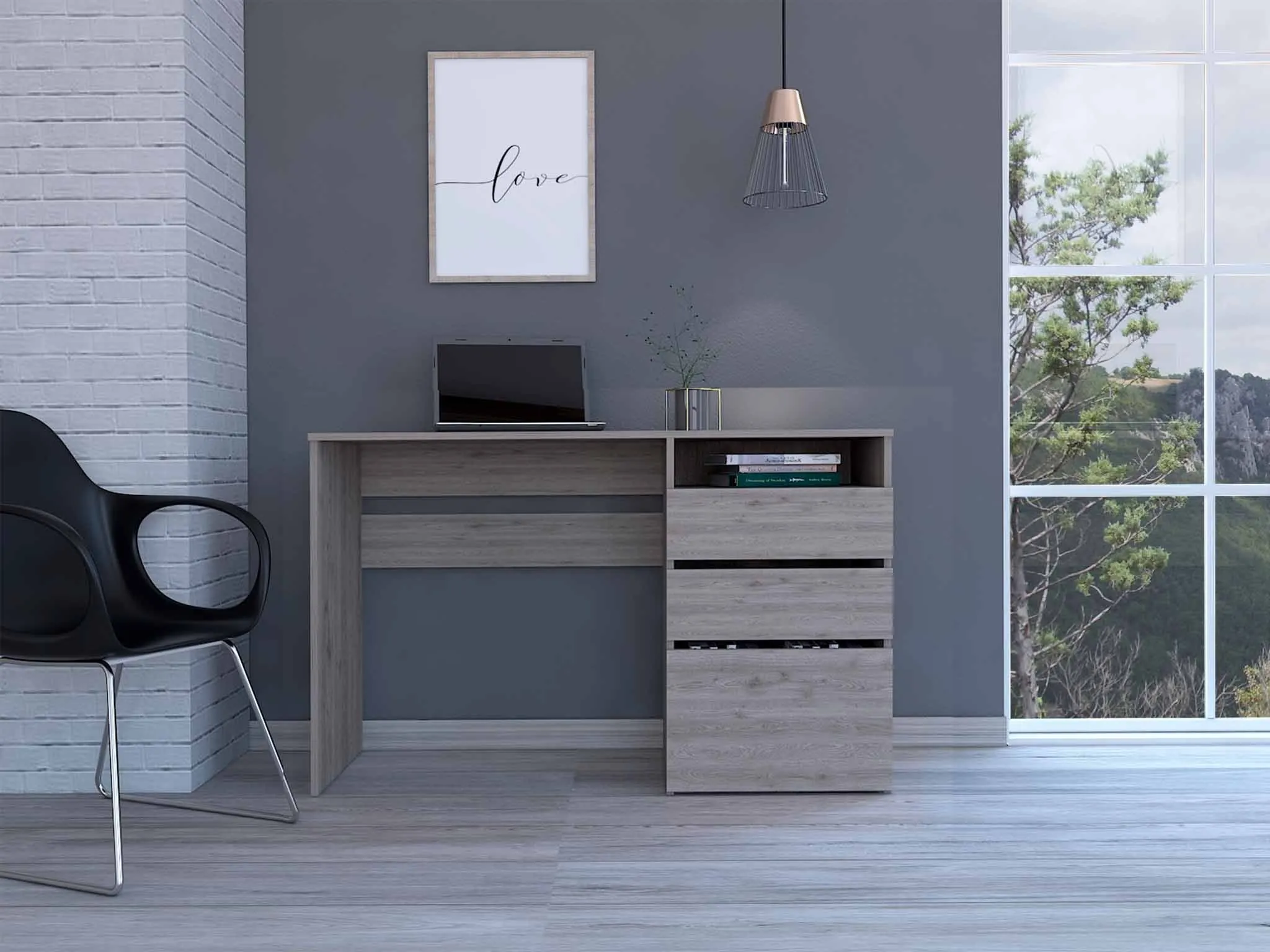 Echo Light Gray Computer Desk with Three Drawers By Homeroots