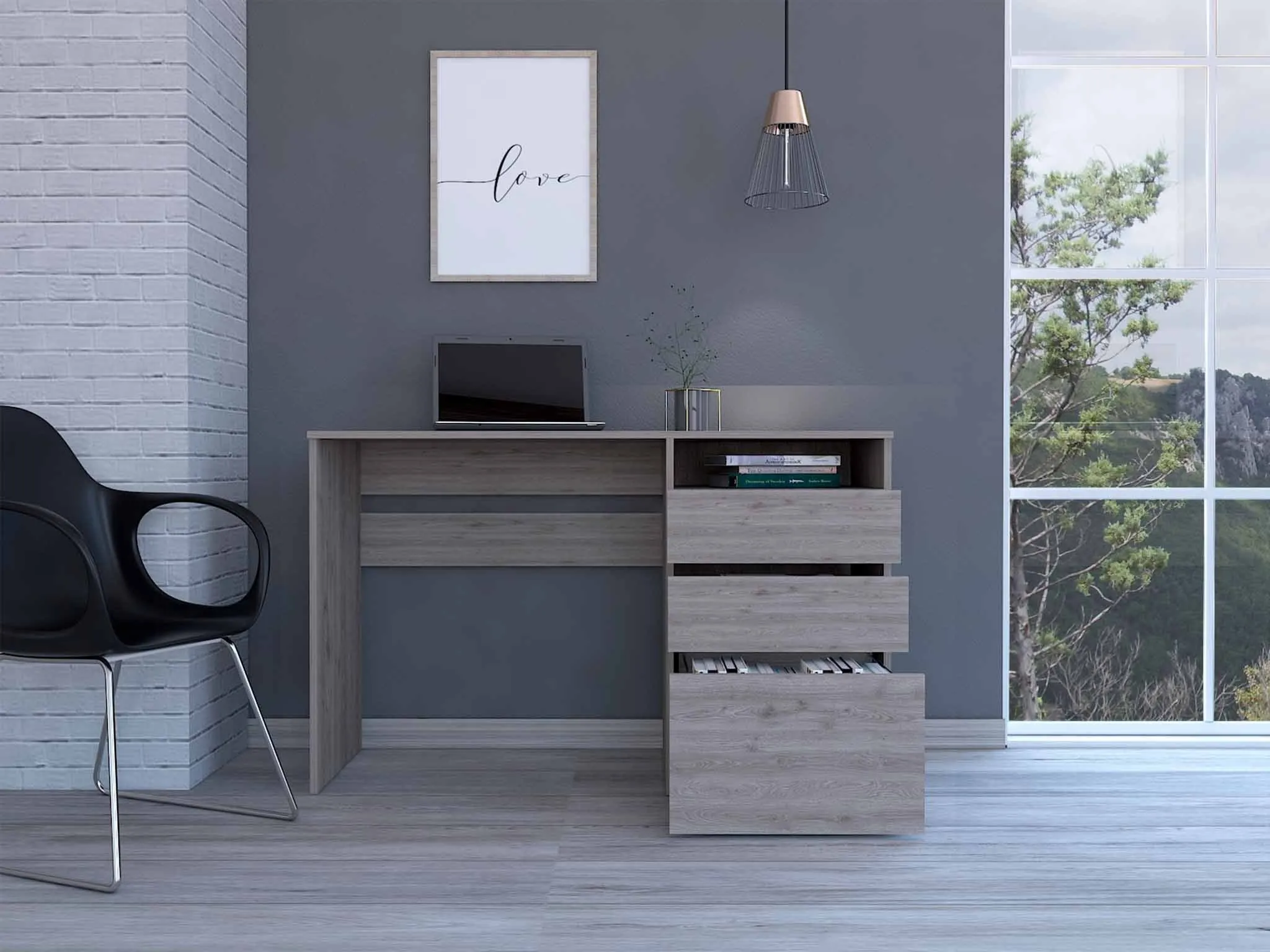 Echo Light Gray Computer Desk with Three Drawers By Homeroots