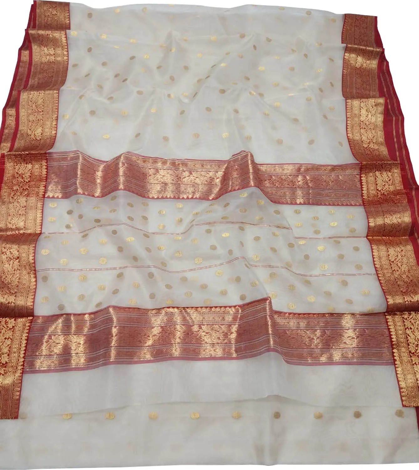 Elegant Off White Chanderi Katan Silk Saree