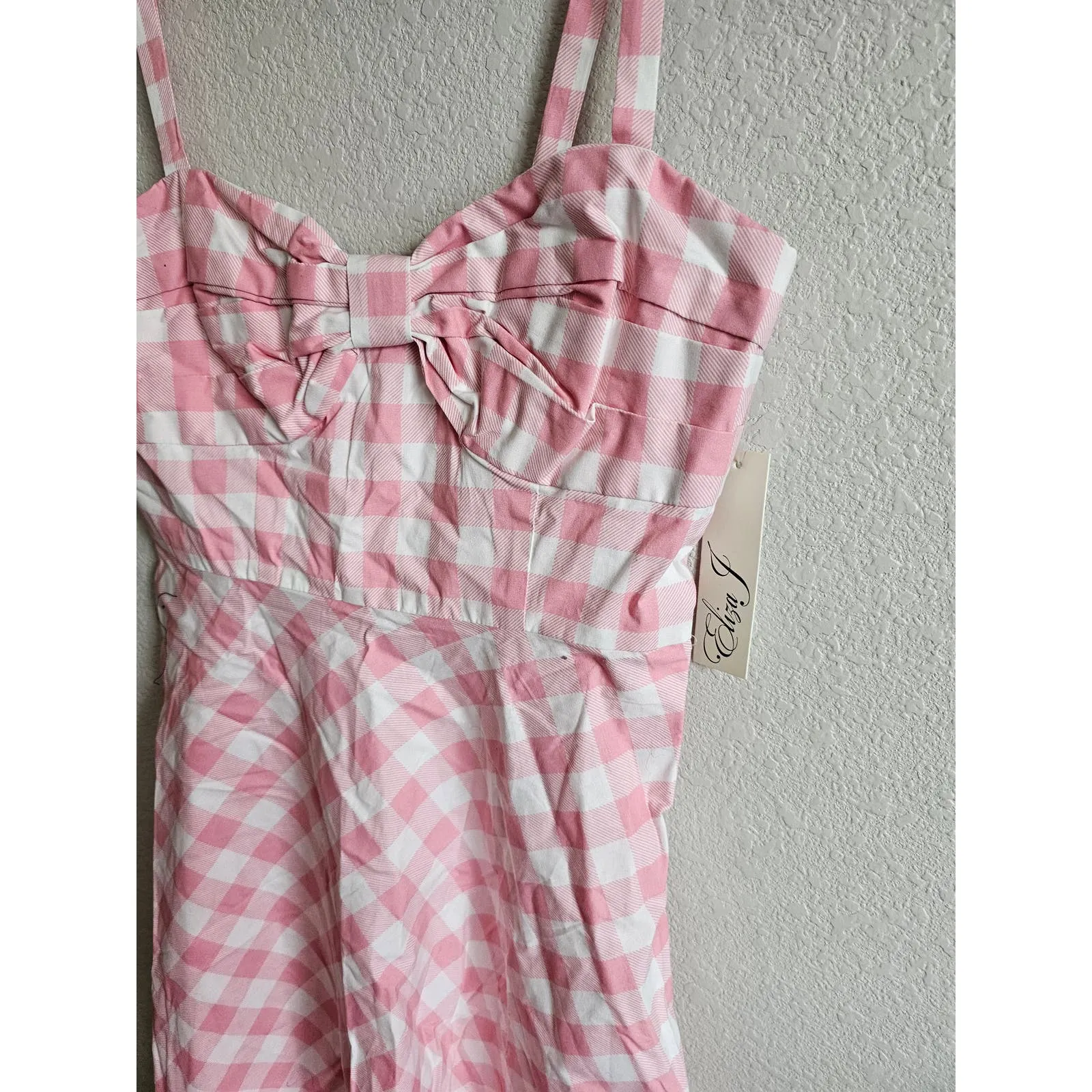 Eliza J Womens Sz 8P Pinup Style Light Pink Buffalo Plaid Midi Length NEW