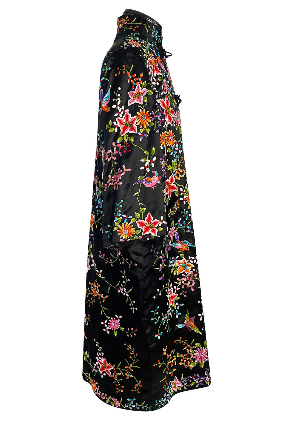 Extraordinary 1920s Colourful Densely Embroidered Black Silk Asian Evening Coat