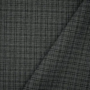 Gray-Black Polyester-Wool Plaid Shirting Woven Fabric