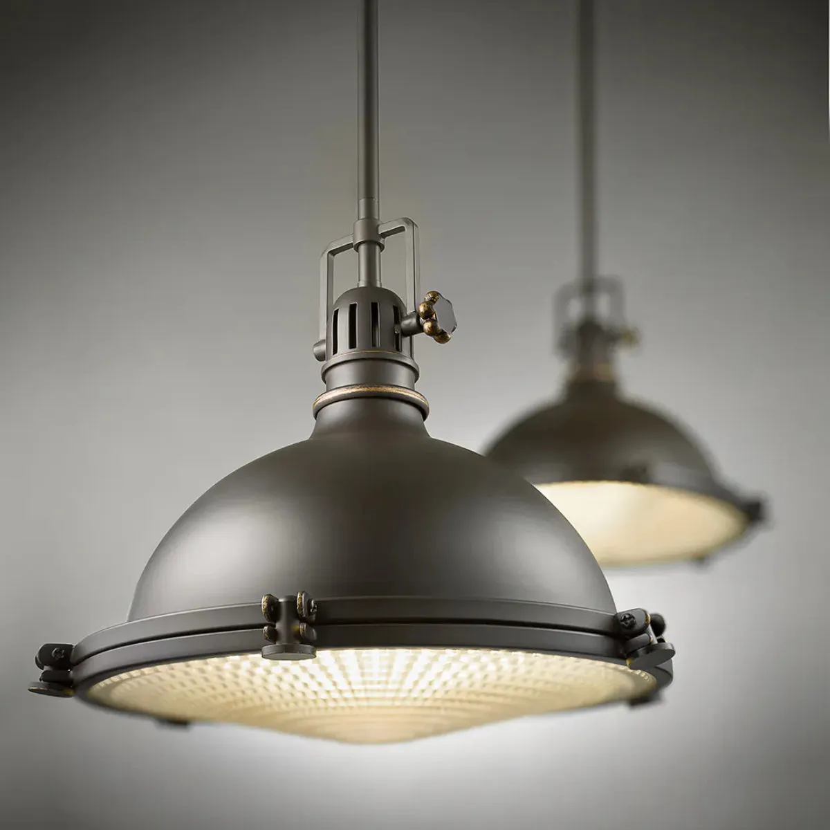 Hatteras Bay 13" 1-Light Pendant Light with Clear fresnel glass, Olde bronze Finish