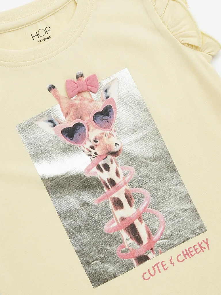 HOP Kids Light Yellow Animal Design Cotton T-Shirt