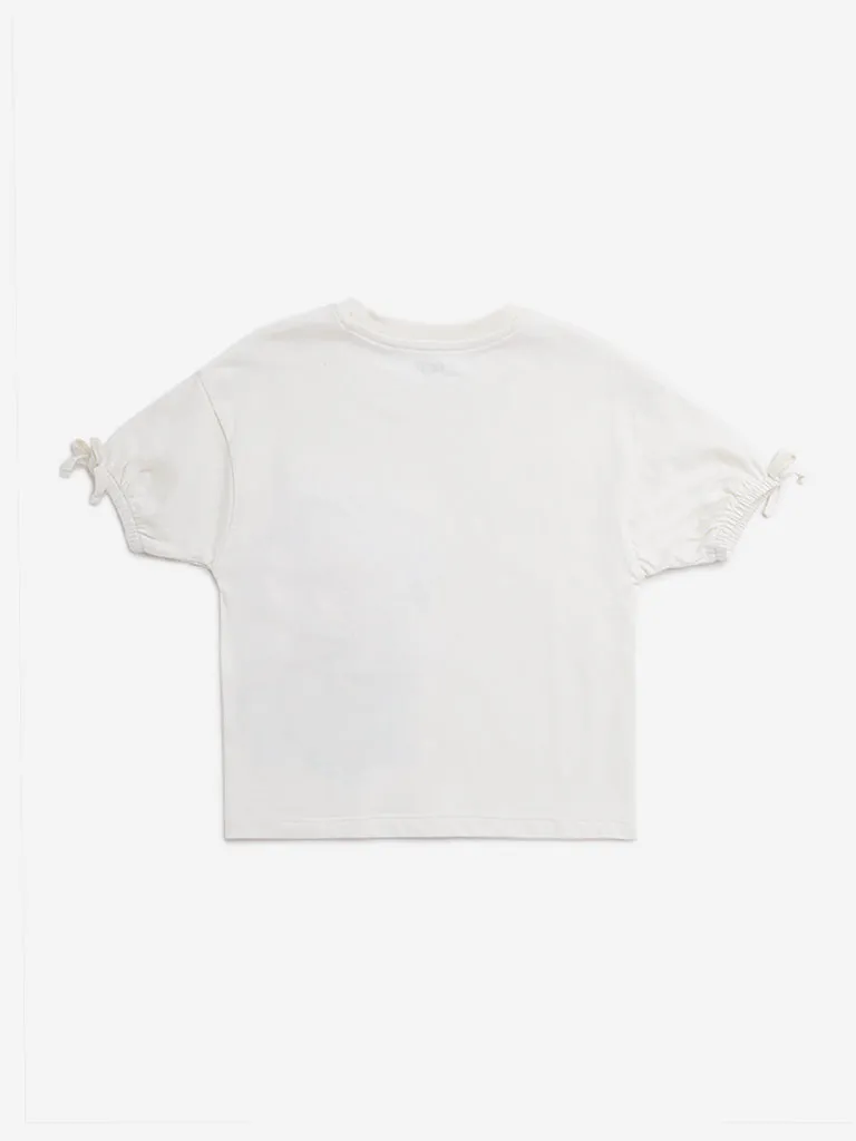 HOP Kids Off-White Floral Printed Cotton T-Shirt