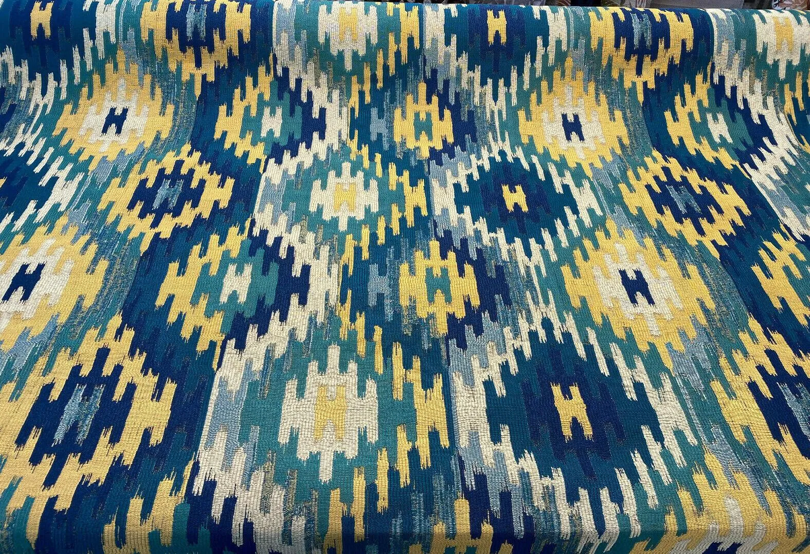 Hupa Parrot Teal Ikat Jacquard SMC Upholstery Fabric By The Yard